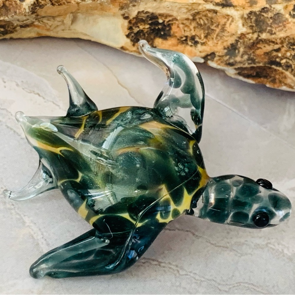 Art Glass Sea Turtle Hand Crafted Pendant Green and Yellow